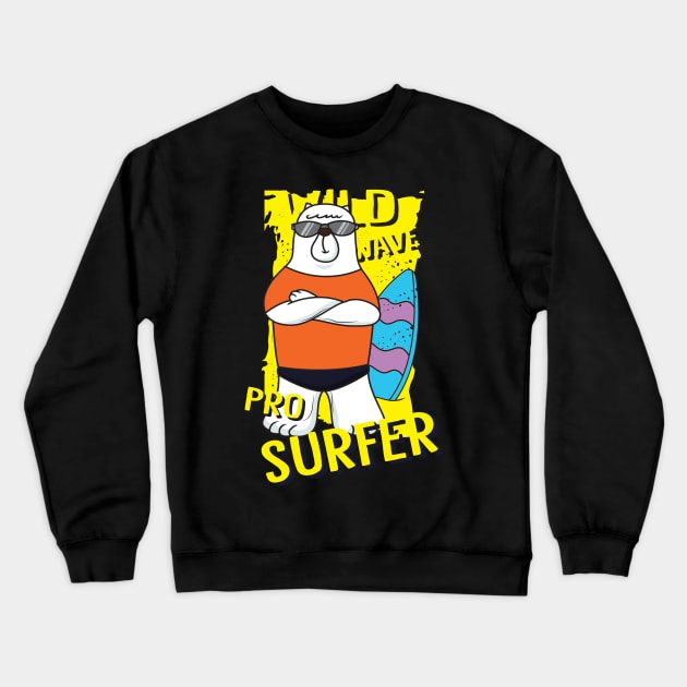 bear surfer cartoon Crewneck Sweatshirt by Mako Design 